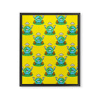Retro earth planet cartoon character pattern Framed Canvas Print Gallery Image 8