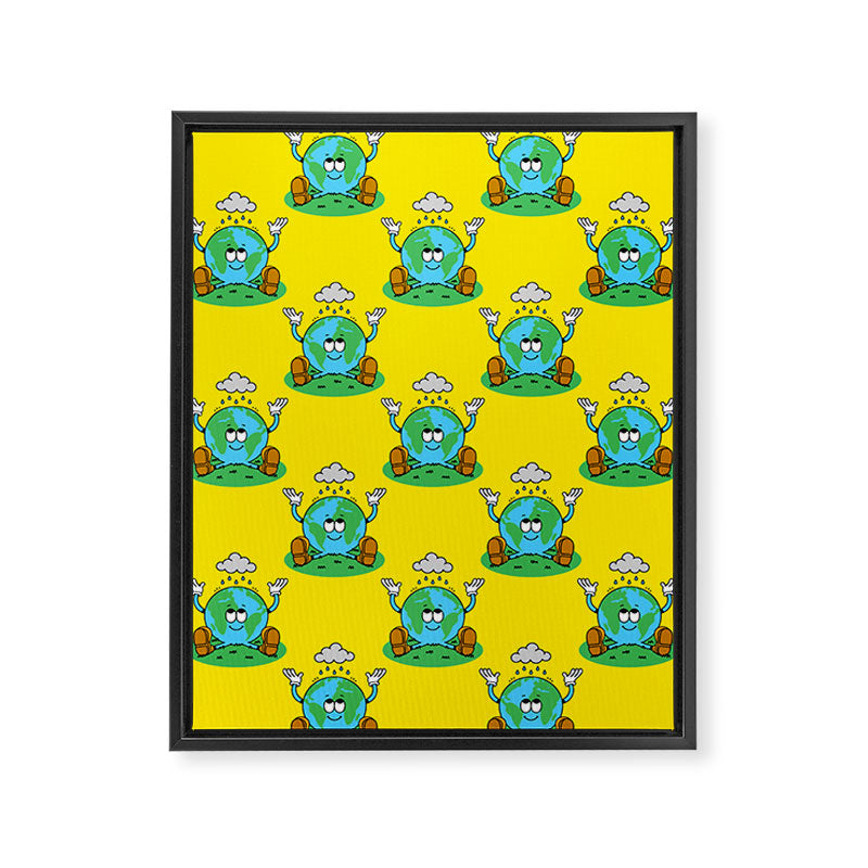Retro earth planet cartoon character pattern Framed Canvas Print Gallery Image 8