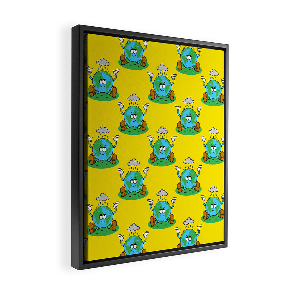 Retro earth planet cartoon character pattern Framed Canvas Print Gallery Image 2