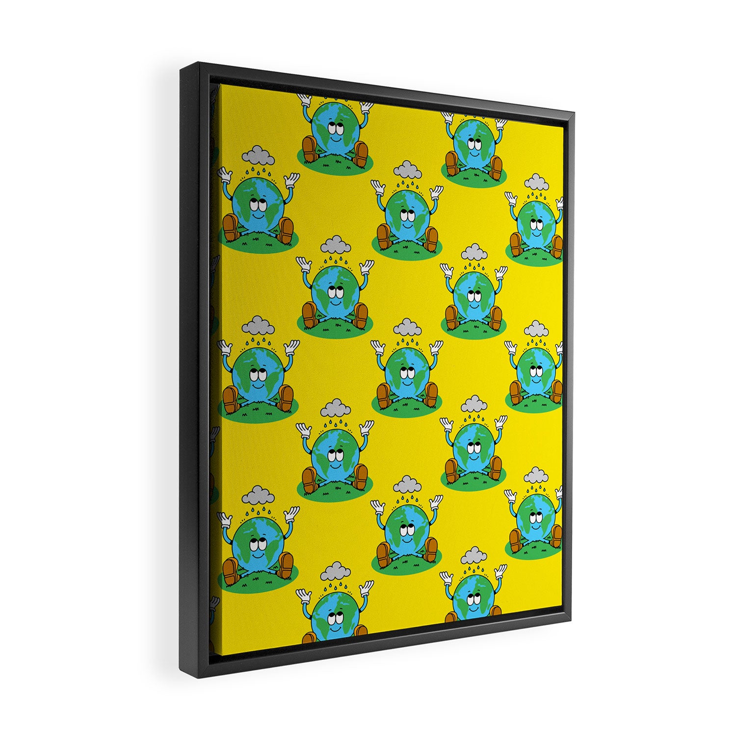 Retro earth planet cartoon character pattern Framed Canvas Print Gallery Image 2