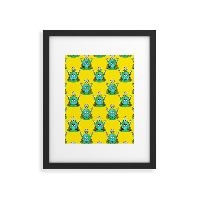 Retro earth planet cartoon character pattern Framed Art Print Gallery Image 6