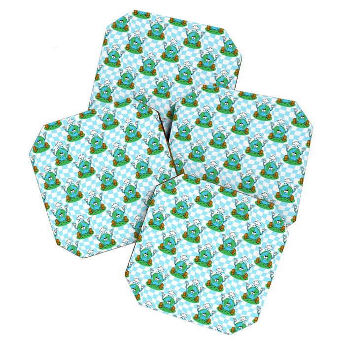 Retro earth planet cartoon pattern Coaster Gallery Image 1