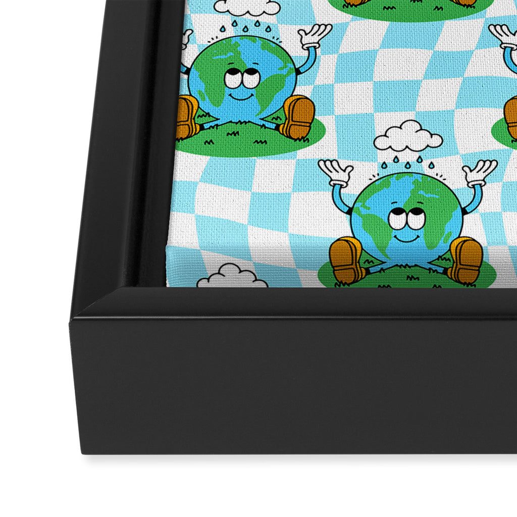 Retro earth planet cartoon pattern Framed Canvas Print Gallery Image 3