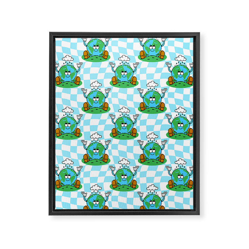 Retro earth planet cartoon pattern Framed Canvas Print Gallery Image 8