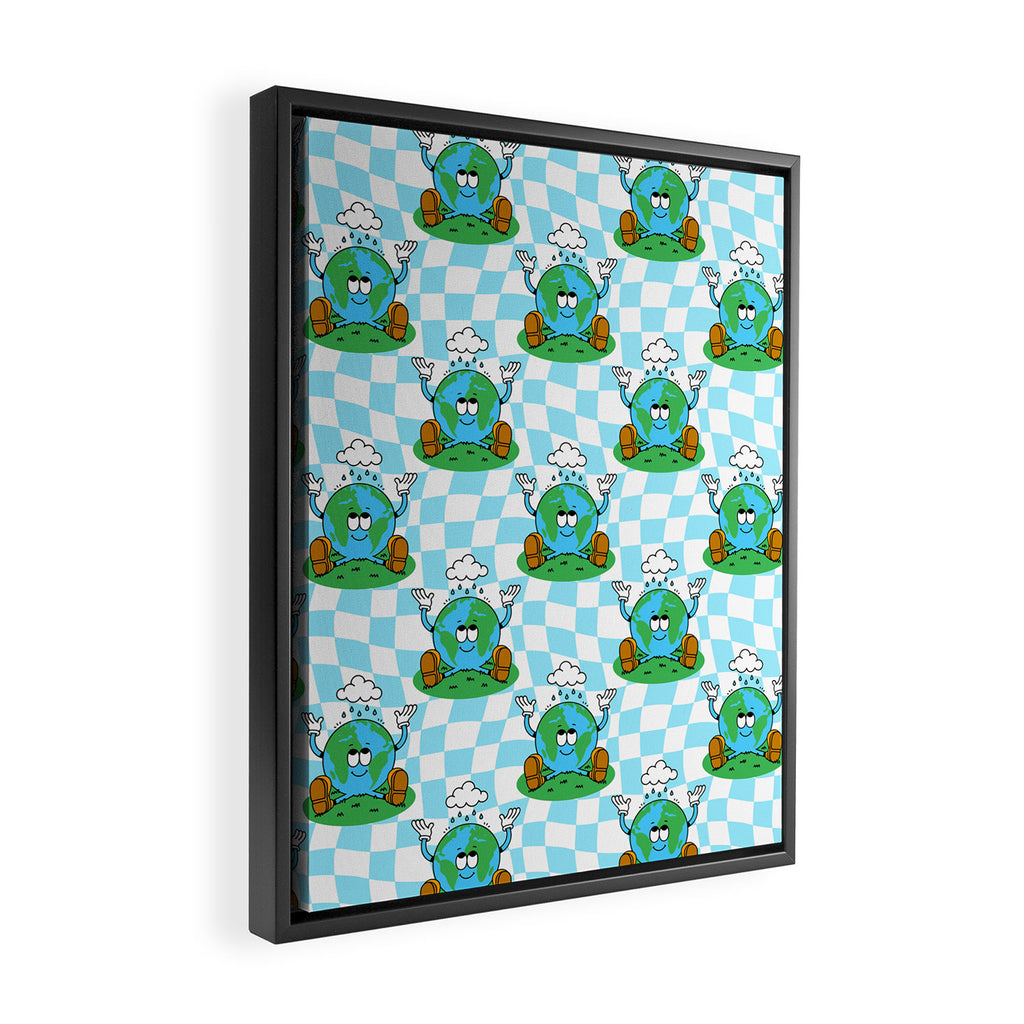 Retro earth planet cartoon pattern Framed Canvas Print Gallery Image 2