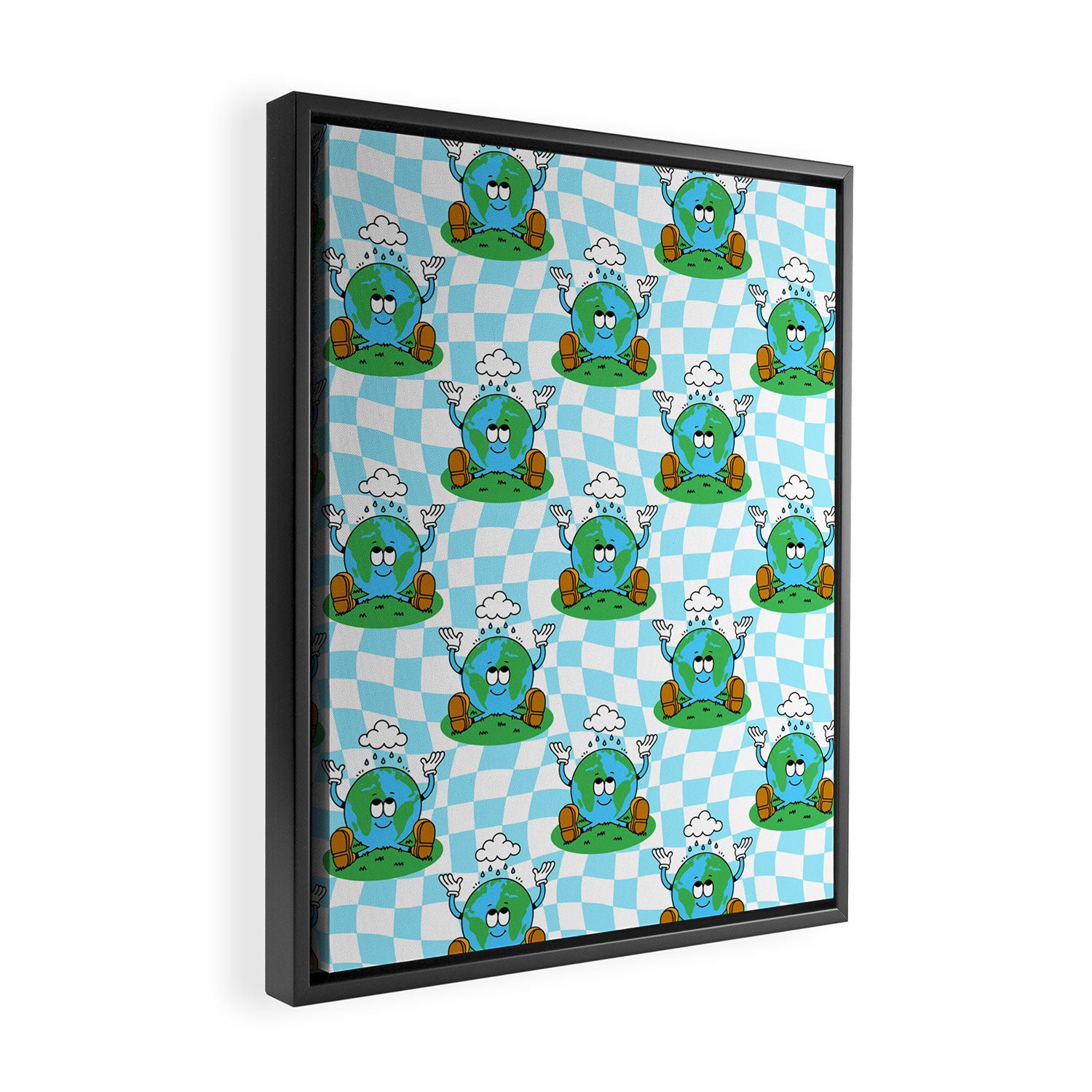 Retro earth planet cartoon pattern Framed Canvas Print Gallery Image 2