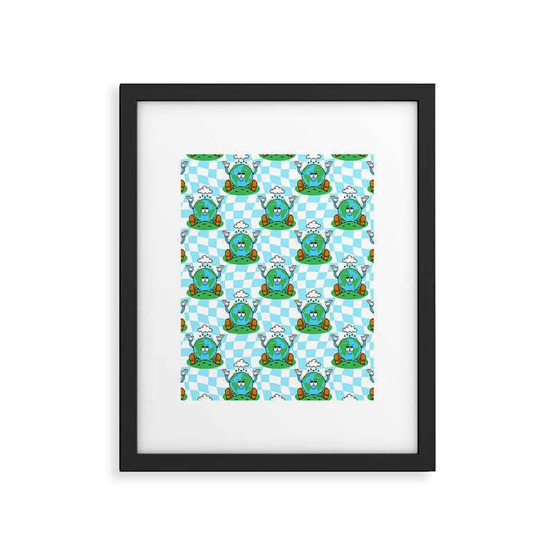 Retro earth planet cartoon pattern Framed Art Print Gallery Image 6