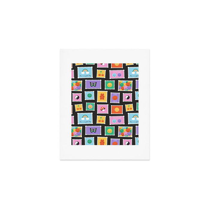 Retro funny cartoon postage stamp sticker pattern Art Print Gallery Image 1