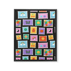 Retro funny cartoon postage stamp sticker pattern Framed Canvas Print Gallery Image 3
