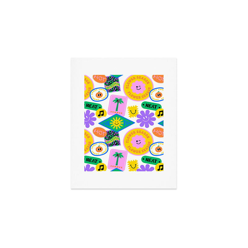 Retro funny sticker label cartoon pattern Art Print Gallery Image 1