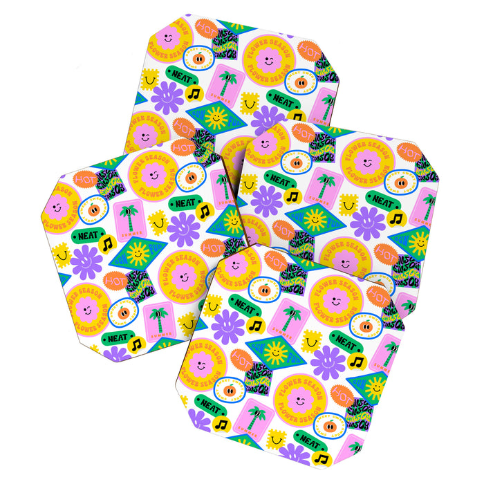 Retro funny sticker label cartoon pattern Coaster Gallery Image 1