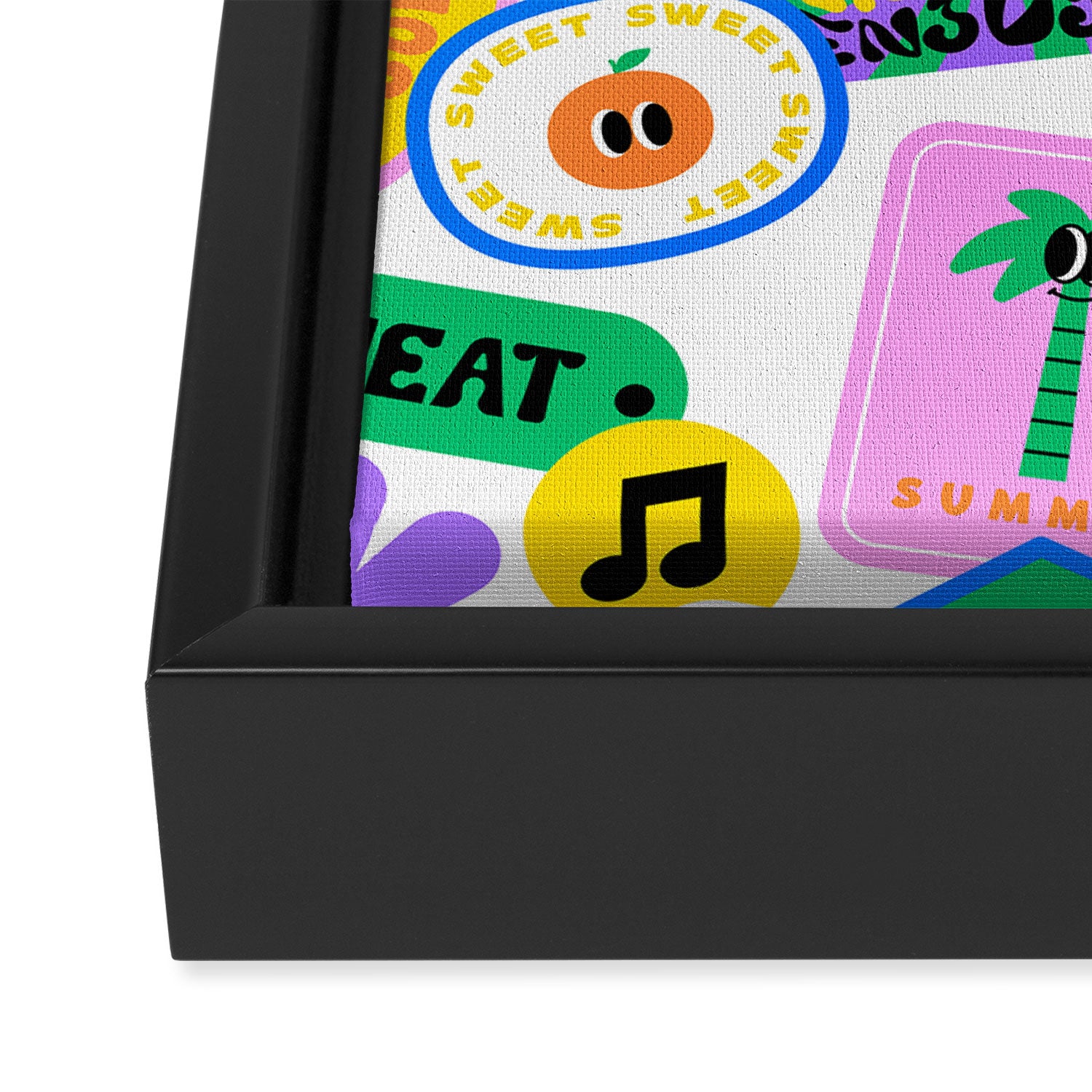 Retro funny sticker label cartoon pattern Framed Canvas Print Gallery Image 3