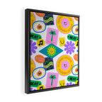 Retro funny sticker label cartoon pattern Framed Canvas Print Gallery Image 2