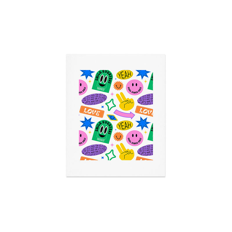 Retro funny sticker label cartoon pattern Art Print Gallery Image 1