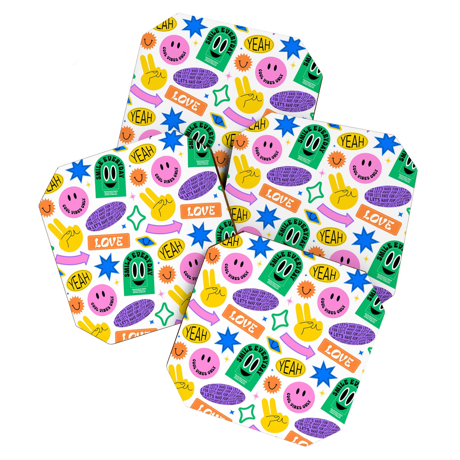 Retro funny sticker label cartoon pattern Coaster Gallery Image 1
