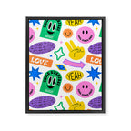 Retro funny sticker label cartoon pattern Framed Canvas Print Gallery Image 8