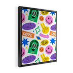 Retro funny sticker label cartoon pattern Framed Canvas Print Gallery Image 2