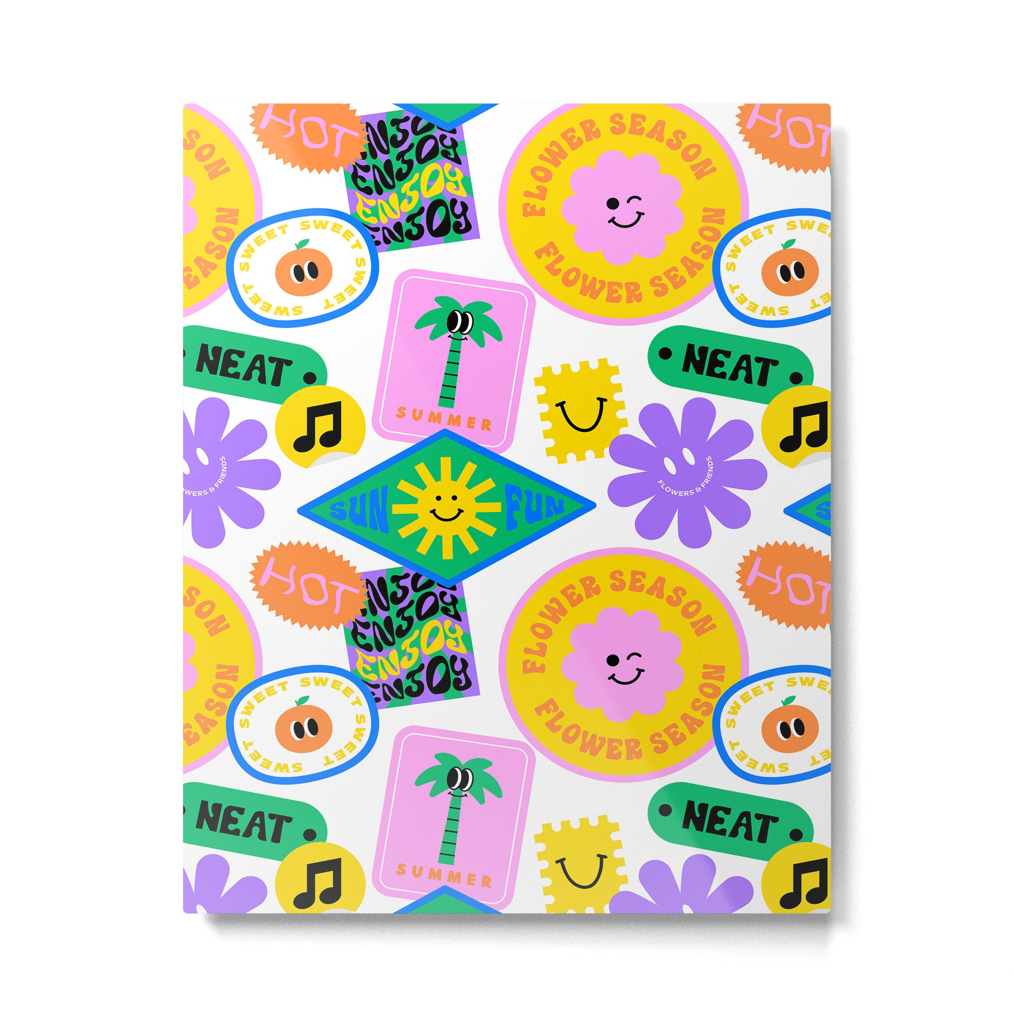 Retro funny sticker label cartoon pattern Metal Print Gallery Image 6