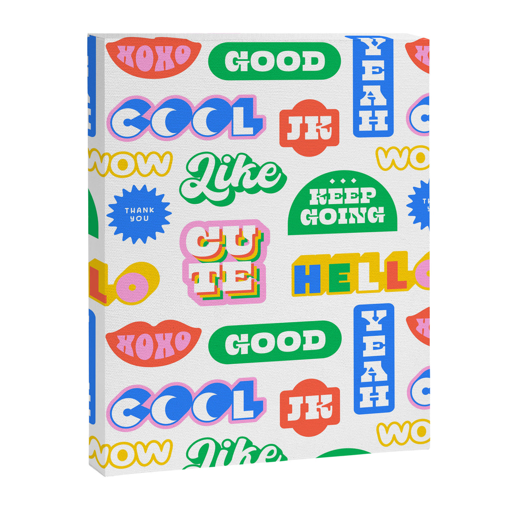 Retro funny sticker quote label pattern Canvas Print Gallery Image 8