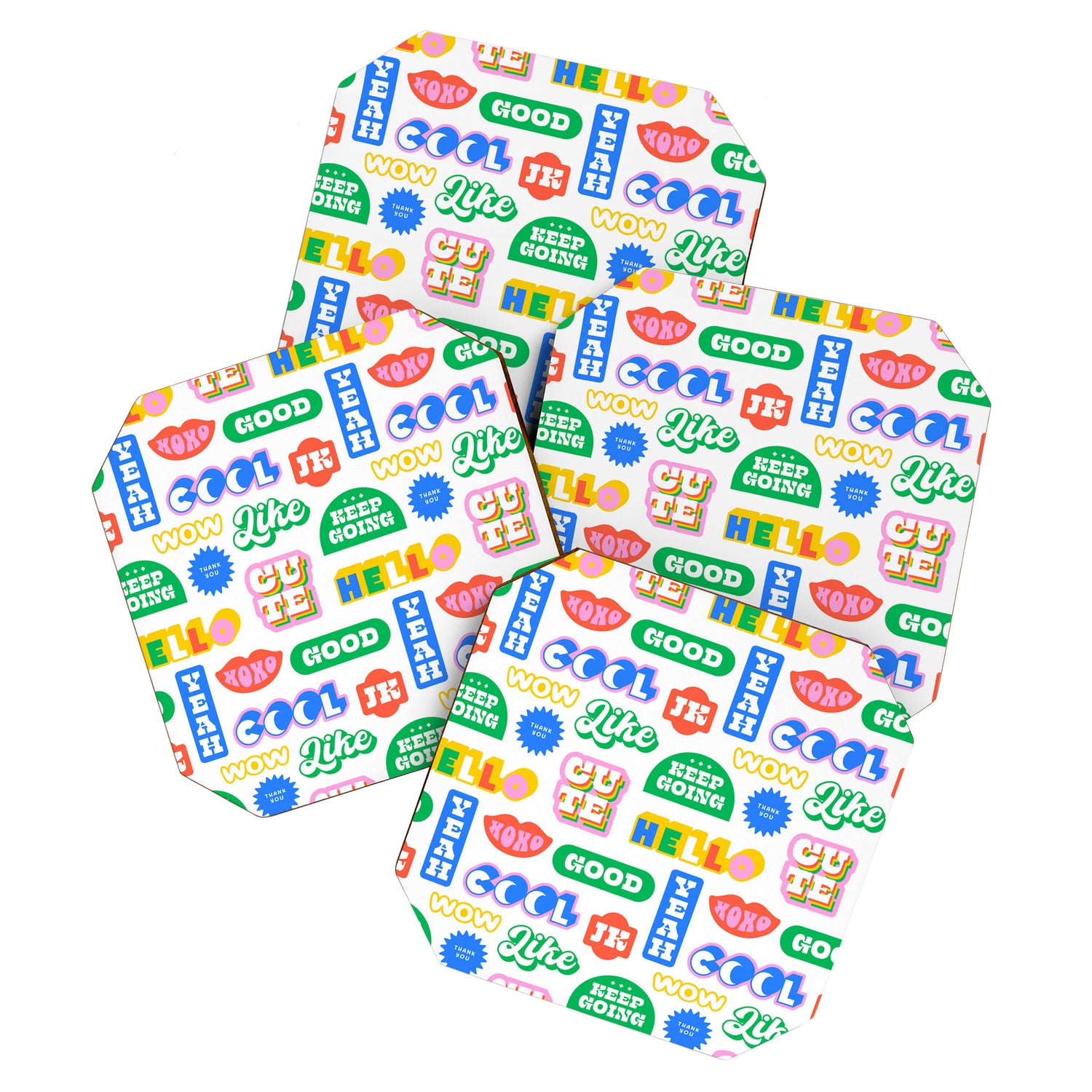 Retro funny sticker quote label pattern Coaster Gallery Image 1