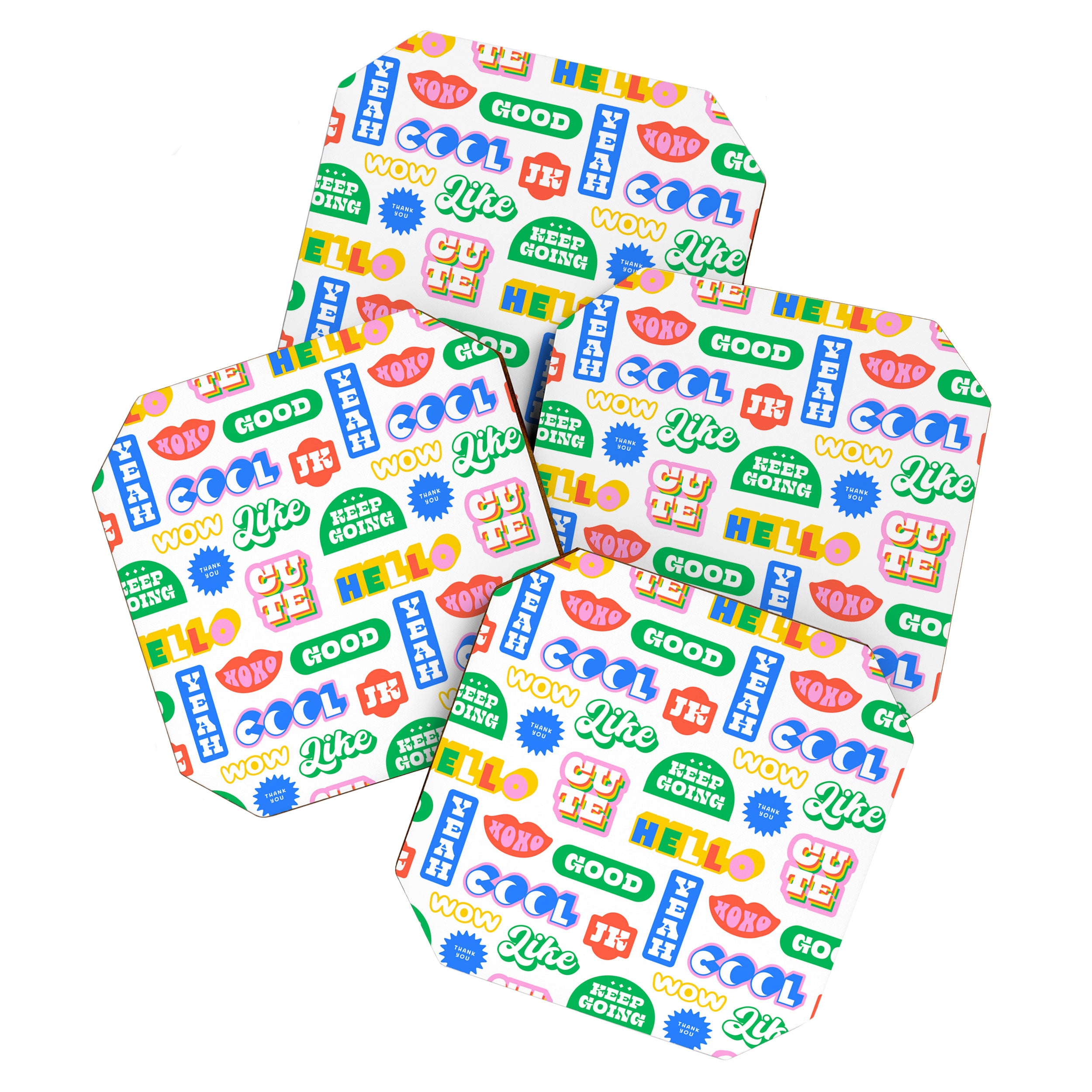 Retro funny sticker quote label pattern Coaster Gallery Image 1