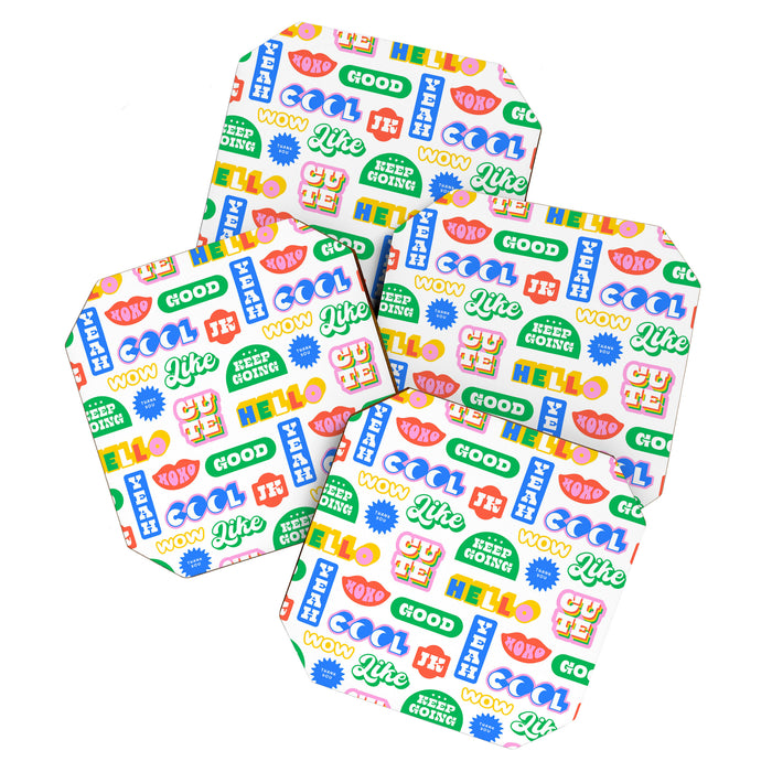 Retro funny sticker quote label pattern Coaster Gallery Image 1