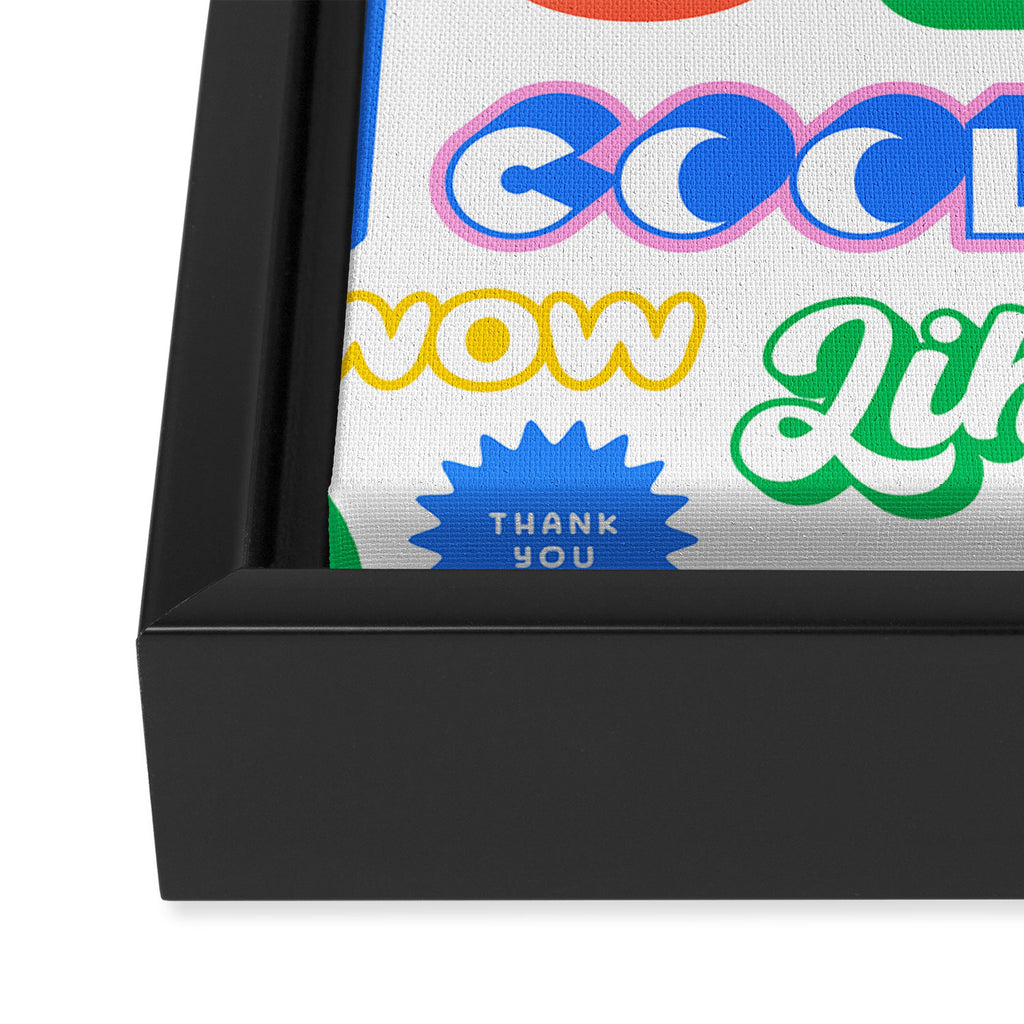 Retro funny sticker quote label pattern Framed Canvas Print Gallery Image 3