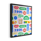 Retro funny sticker quote label pattern Framed Canvas Print Gallery Image 2