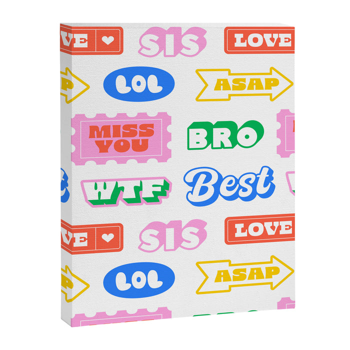 Retro funny sticker quote label pattern Canvas Print Gallery Image 1