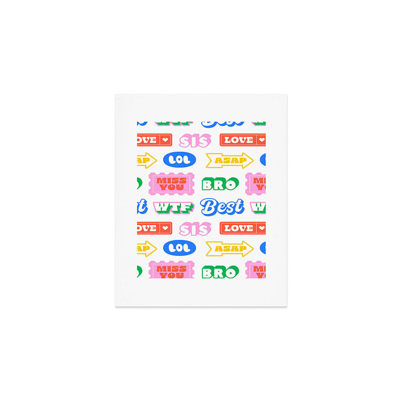Retro funny sticker quote label pattern Art Print Gallery Image 1