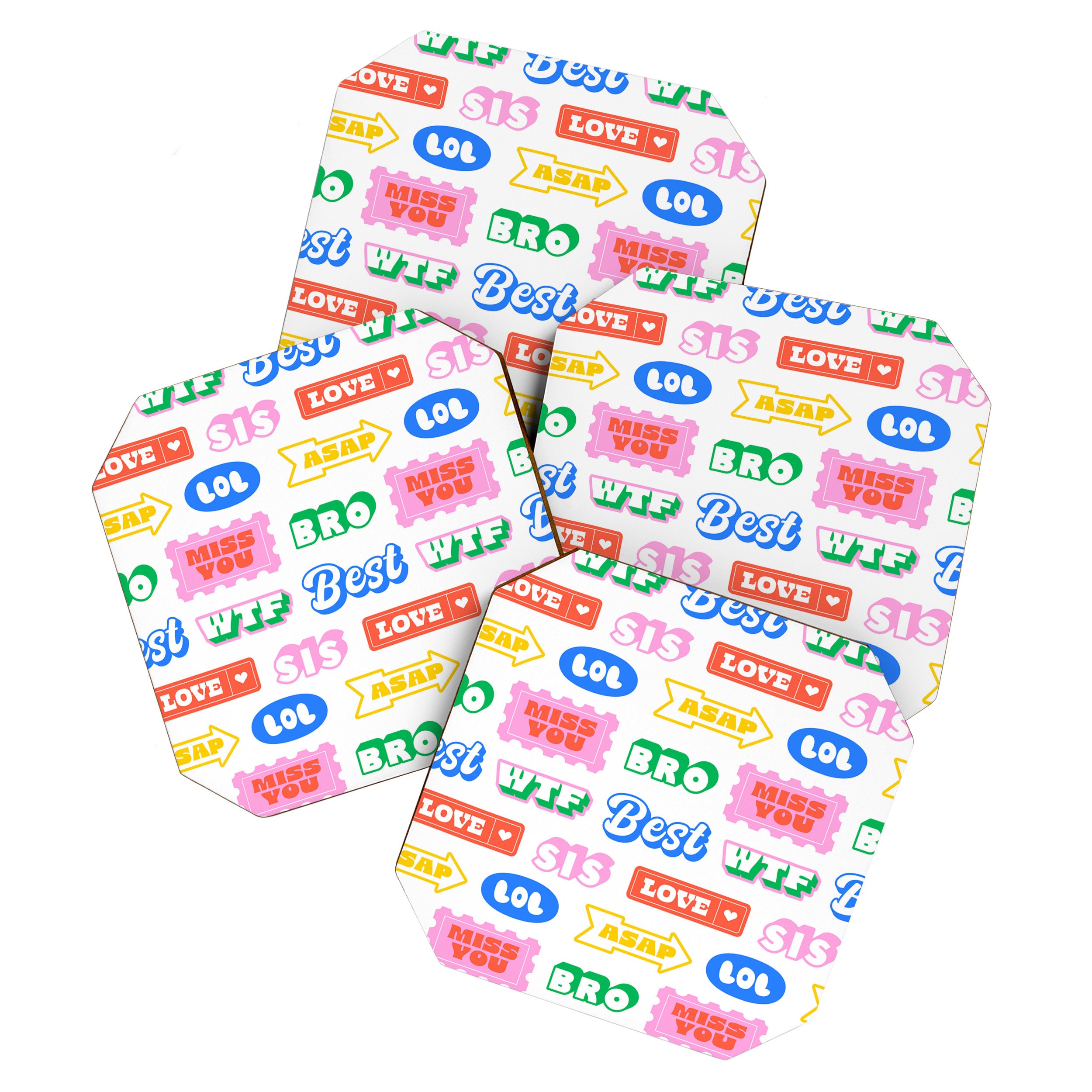 Retro funny sticker quote label pattern Coaster Gallery Image 1