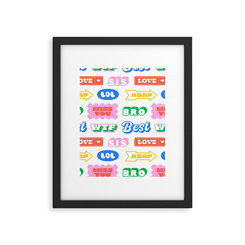 Retro funny sticker quote label pattern Framed Art Print Gallery Image 6