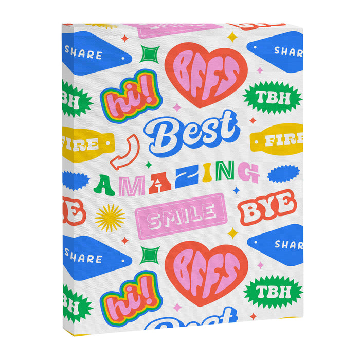 Retro funny sticker quote label pattern Canvas Print Gallery Image 1
