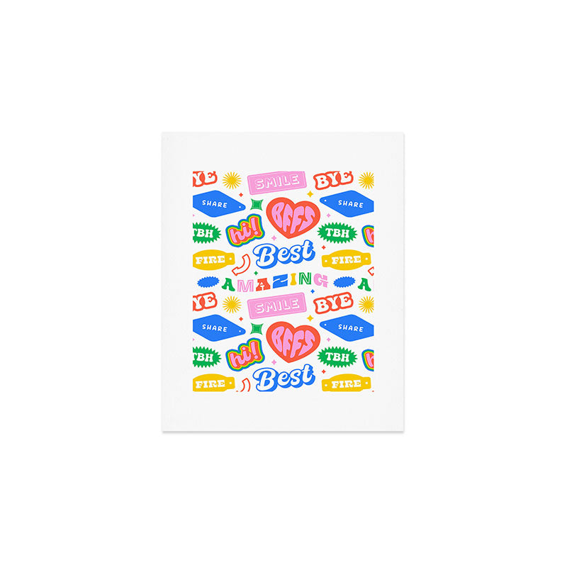 Retro funny sticker quote label pattern Art Print Gallery Image 1