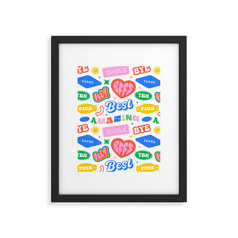 Retro funny sticker quote label pattern Framed Art Print Gallery Image 6