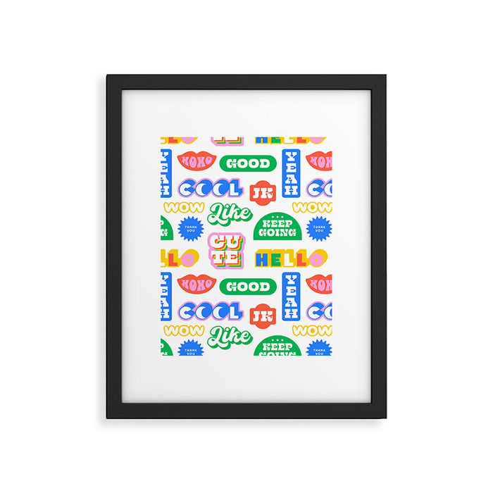 Retro funny sticker quote label pattern Framed Art Print Gallery Image 1