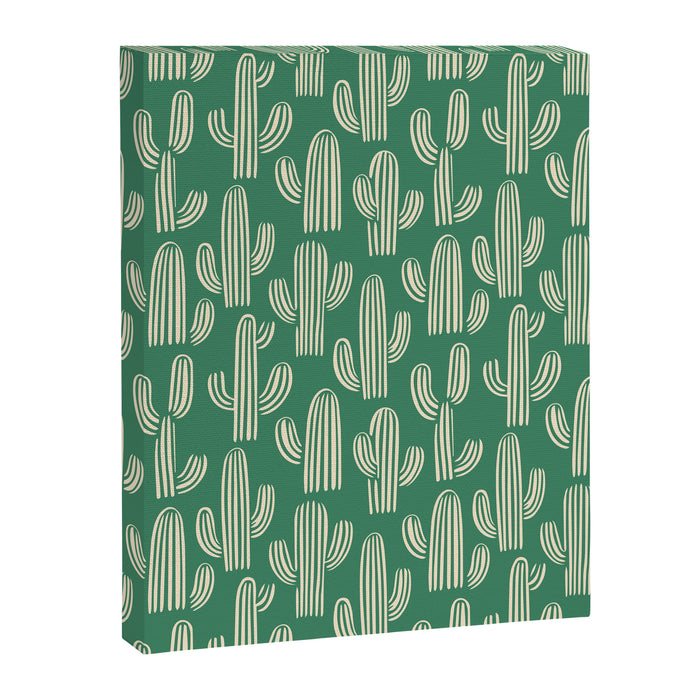 Retro green cactus plant pattern Canvas Print Gallery Image 1