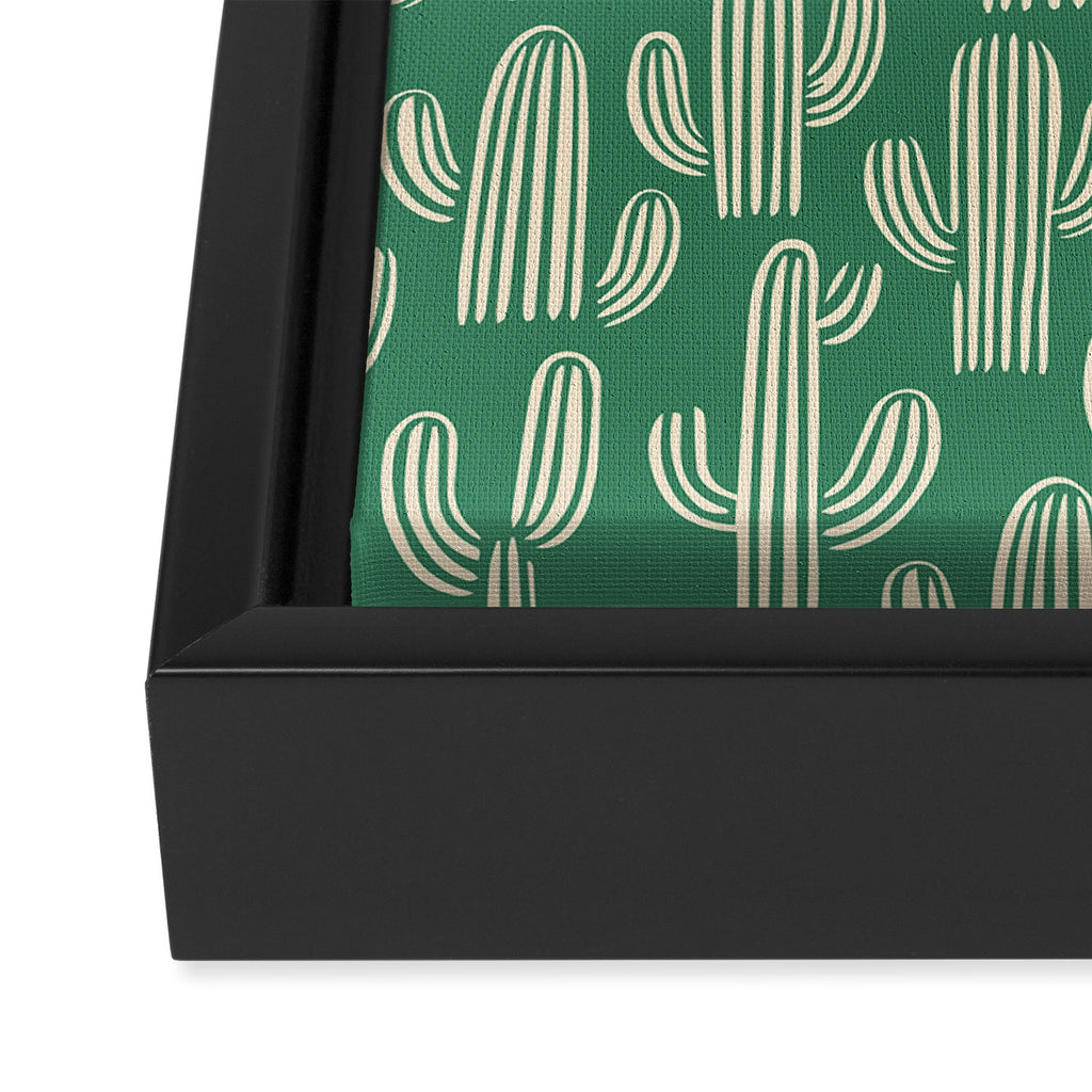 Retro green cactus plant pattern Framed Canvas Print Gallery Image 3
