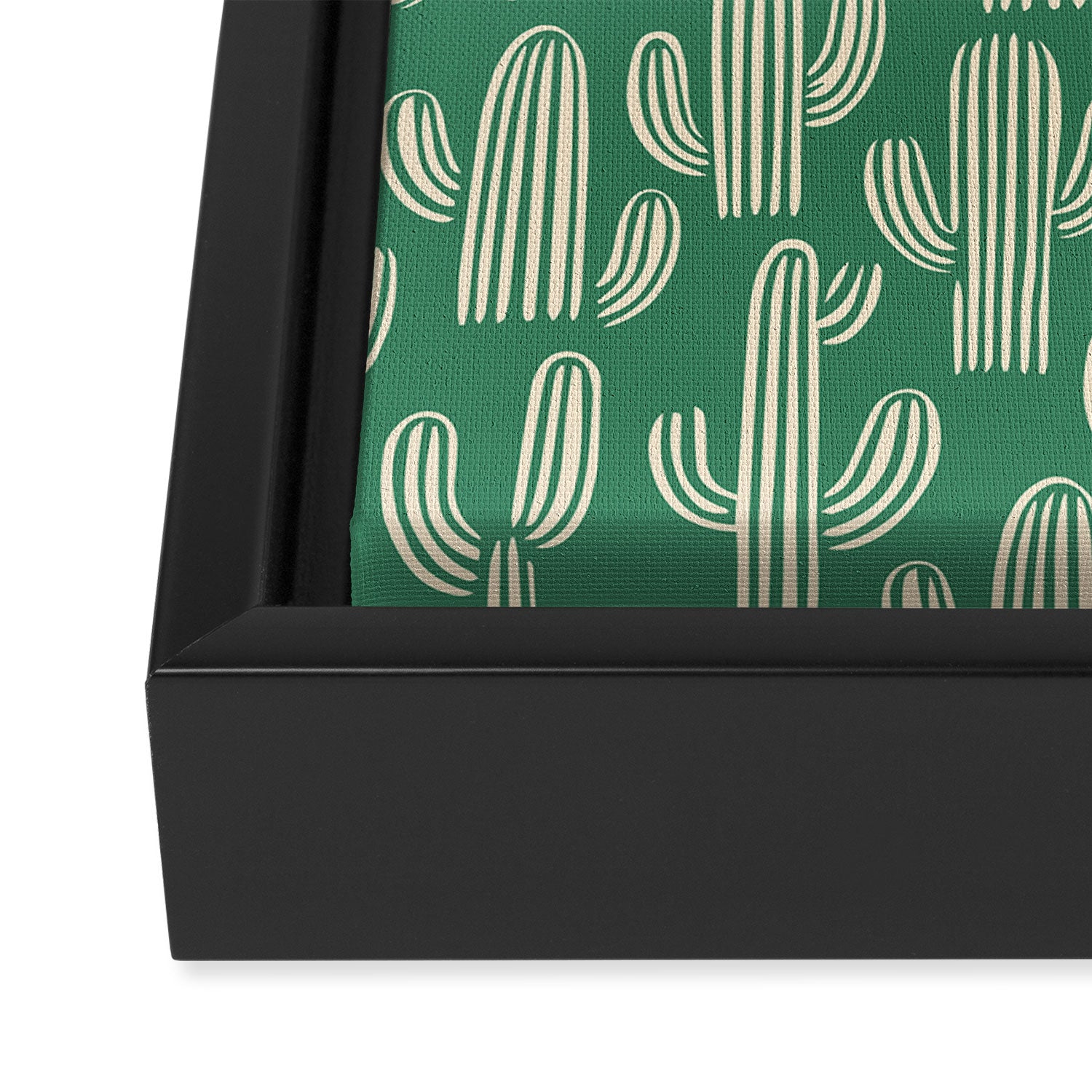 Retro green cactus plant pattern Framed Canvas Print Gallery Image 3