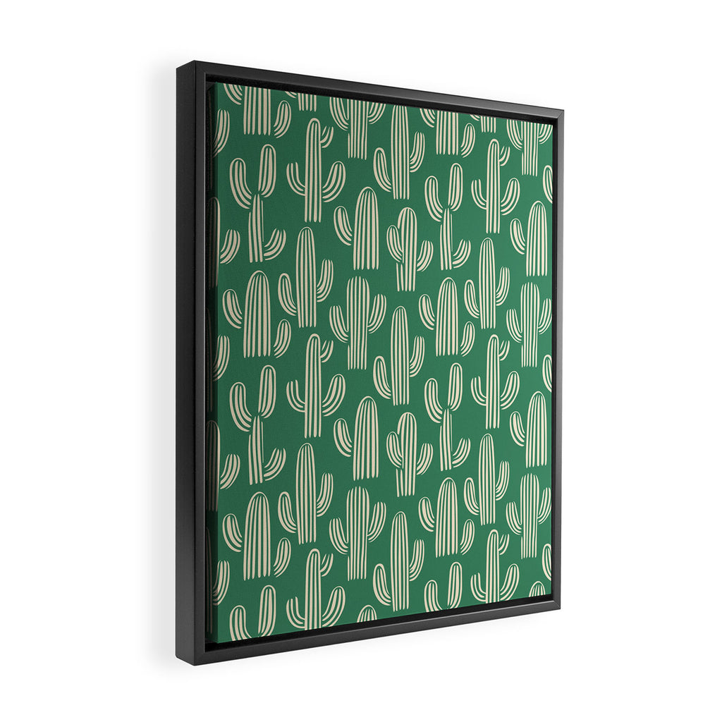 Retro green cactus plant pattern Framed Canvas Print Gallery Image 2