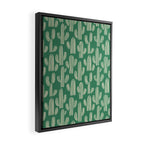 Retro green cactus plant pattern Framed Canvas Print Gallery Image 2