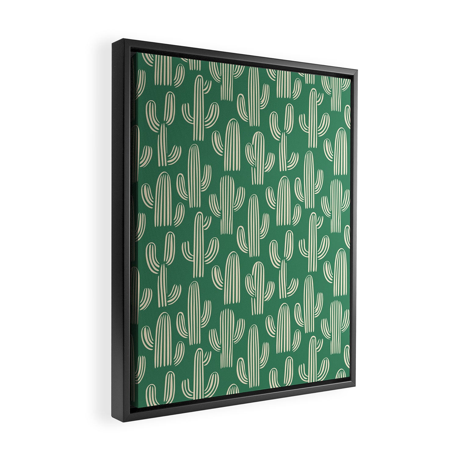 Retro green cactus plant pattern Framed Canvas Print Gallery Image 2