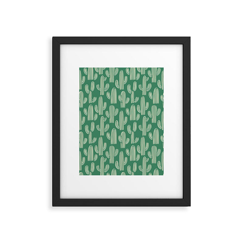 Retro green cactus plant pattern Framed Art Print Gallery Image 6