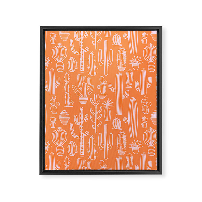Retro hand drawn cactus plant pattern Framed Canvas Print Gallery Image 1