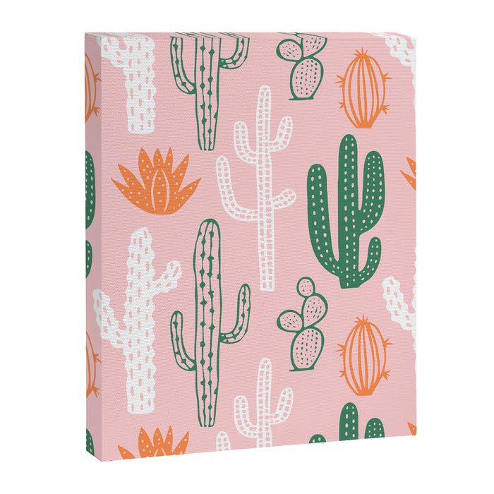Retro hand drawn cactus plant pattern Canvas Print Gallery Image 1