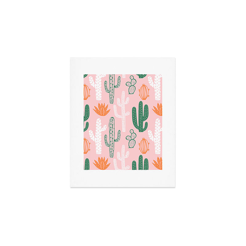 Retro hand drawn cactus plant pattern Art Print Gallery Image 1