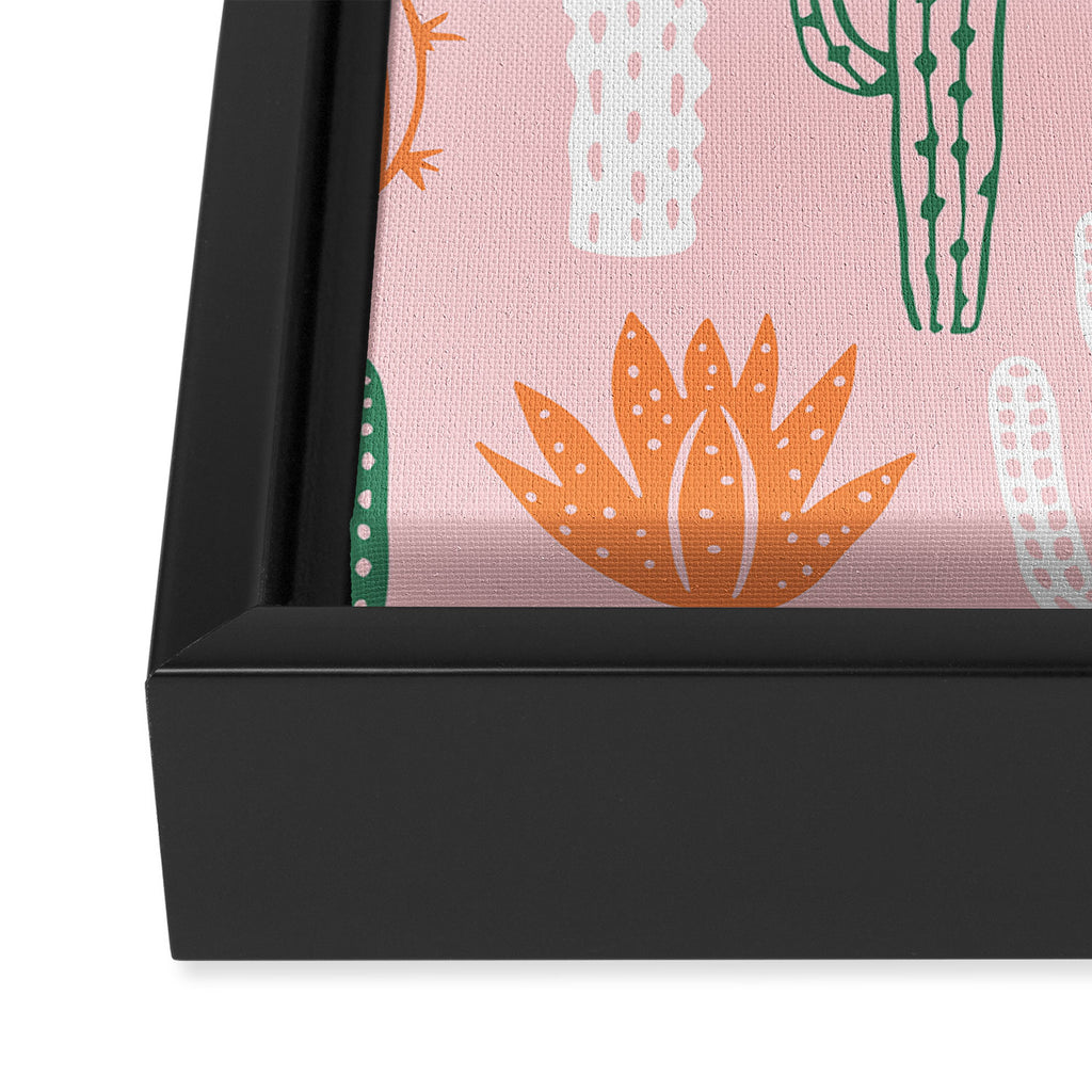 Retro hand drawn cactus plant pattern Framed Canvas Print Gallery Image 3