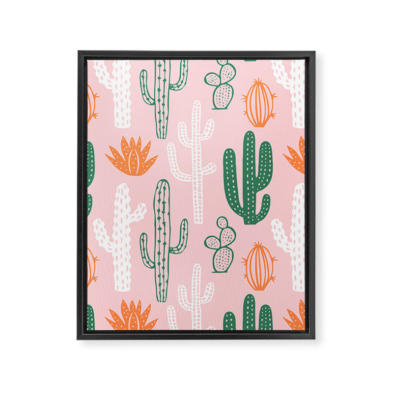 Retro hand drawn cactus plant pattern Framed Canvas Print Gallery Image 8