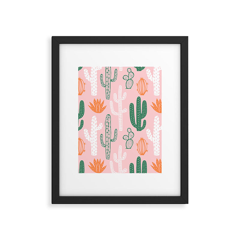 Retro hand drawn cactus plant pattern Framed Art Print Gallery Image 6