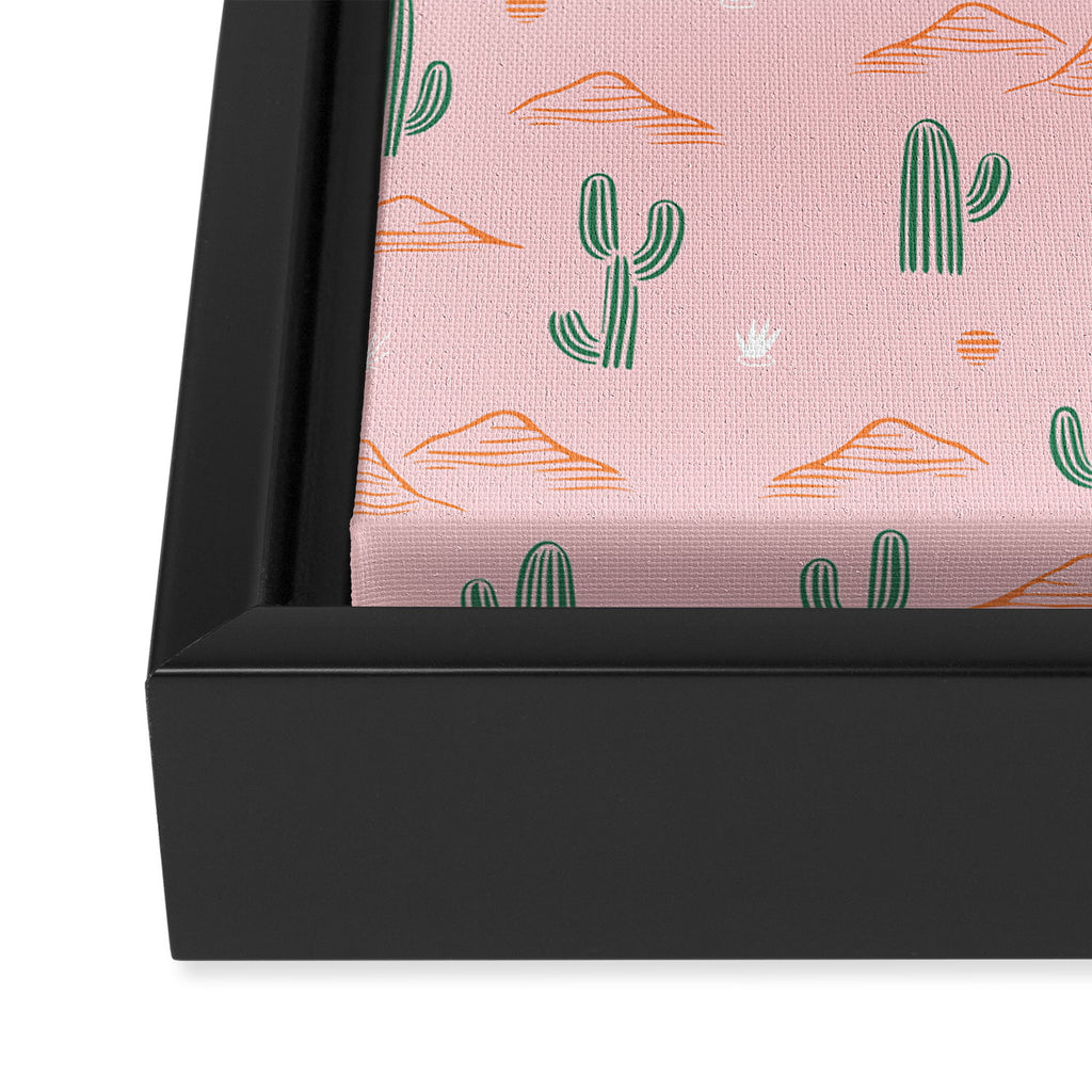 Retro hand drawn cactus plant pattern Framed Canvas Print Gallery Image 3